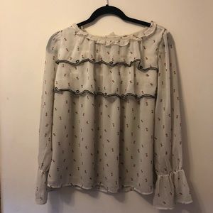Tulip print ruffle blouse with flounce sleeves